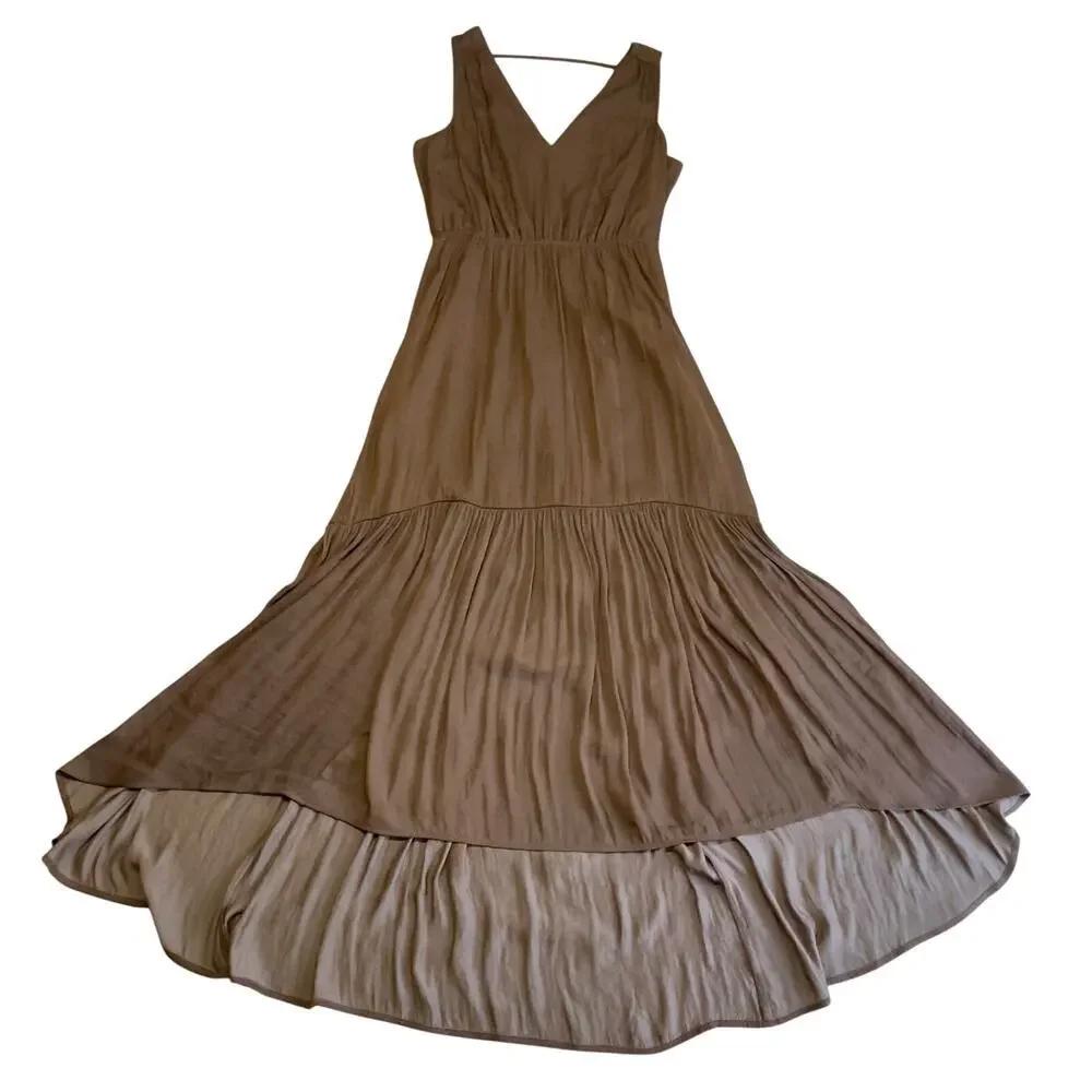 Banana Republic Satin Ruched Maxi Dress Brown Size Small
